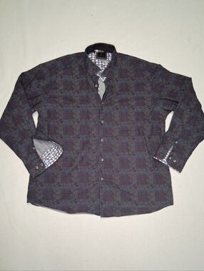 ESSERE Classic Men's Casual Button-Down Shirt in Deep Navy Pattern